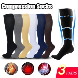 3 Pairs Knee High Unisex 15-20 mmHg Compression Socks